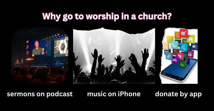 Image of sermon, worship, and an app