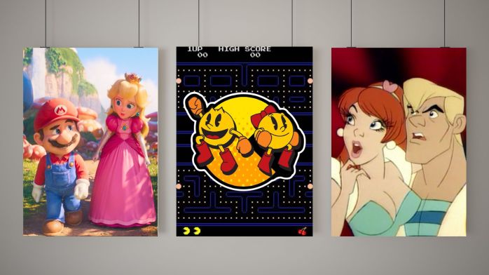 Images of Mario and Princess Peach, Mr. and Mrs. Pac-Man, and Ace and Kimberly